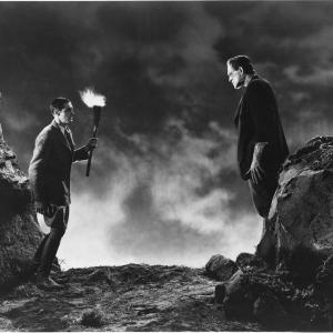 Still of Boris Karloff and Colin Clive in Frankenstein 1931