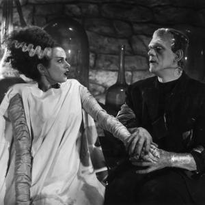 Still of Boris Karloff and Elsa Lanchester in Bride of Frankenstein 1935