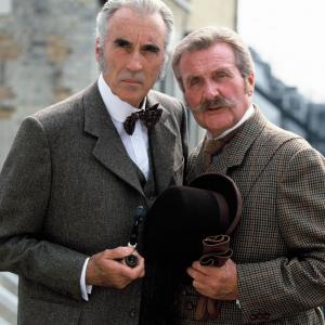 Christopher Lee and Patrick Macnee at event of Sherlock Holmes and the Leading Lady (1991)