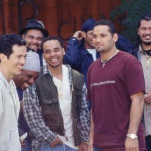 John Leguizamo left and Vincent Laresca second from right take five with friends on the set