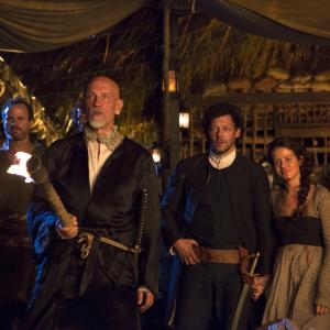 Still of John Malkovich, Richard Coyle and Claire Foy in Crossbones (2014)