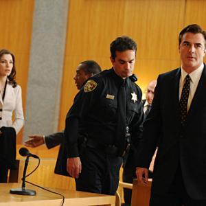 Still of Julianna Margulies Joe Morton and Chris Noth in The Good Wife 2009