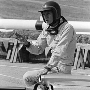 Steve McQueen and his Lola at Riverside Raceway in Riverside California