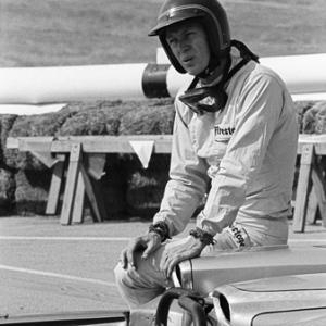 Steve McQueen and his Lola at Riverside Raceway in Riverside California