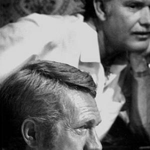 Steve McQueen on the set of Junior Bonner with director Sam Peckinpah 1972 Vintage slver gelatin 14x11 flushmounted signed 800  1978 Bill Avery MPTV