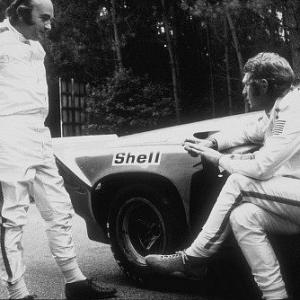 Le Mans Steve McQueen and race car driver David Piper on the set 1971 Solar