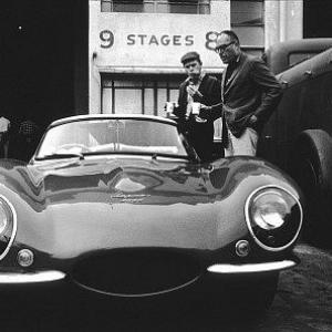 Steve McQueen and Dir John Sturgess at Goldwyn studios with McQueens 1957 XKSS Jaguar