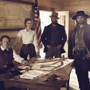 Colm Meaney Anson Mount Common and Dominique McElligott in Hell on Wheels 2011
