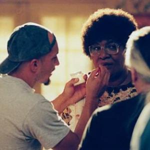 Rick Baker and assistant touch up Eddie Murphys Mother Klump makeup