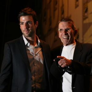 Leonard Nimoy and Zachary Quinto two generations of Spock exiting the Star Trek panel