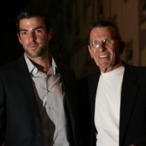 Leonard Nimoy and Zachary Quinto, two generations of Spock, exiting the Star Trek panel