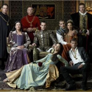 Gabrielle Anwar, Sam Neill, Jeremy Northam, Jonathan Rhys Meyers and Natalie Dormer in The Tudors (2007)