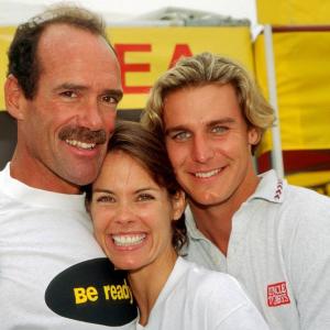 Alexandra Paul with Baywatch co-star Michael Newman and General Hospital's Ingo Rademacher at the Malibu Triathlon 1996