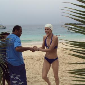 Alexandra Paul finishes the 11 mile Fiji Swim in 6 hours 56 minutes August 2009