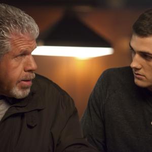 Still of Ron Perlman and Beau Mirchoff in Poker Night 2014