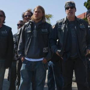 Still of Ron Perlman Kim Coates Charlie Hunnam and Ryan Hurst in Sons of Anarchy 2008