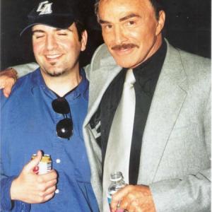 Andre Heart of the Giant Director Drew Sky L hangs out with legendary actor Burt Reynolds R after The Longest Yard National Promo Spot at Victory Studios