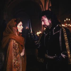 Still of Alan Rickman and Mary Elizabeth Mastrantonio in Robin Hood Prince of Thieves 1991