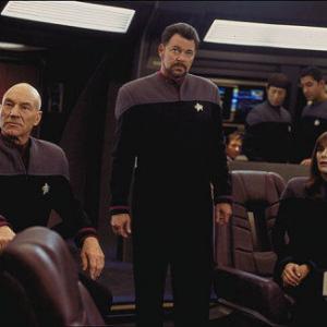 Still of Jonathan Frakes, Marina Sirtis and Patrick Stewart in Star Trek: Nemesis (2002)
