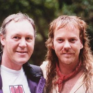 John Fox with actor Kiefer Sutherland on the set of Paradise Found