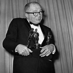 Billy Wilder with his three Oscars for writing, directing and producing Best Picture winner (