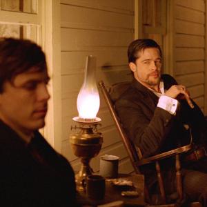 Still of Brad Pitt and Casey Affleck in The Assassination of Jesse James by the Coward Robert Ford 2007