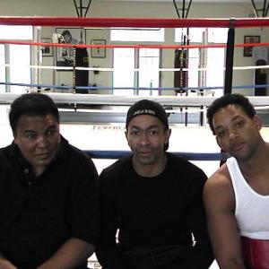 Left to right - Muhammad Ali, boxing trainer Darrell Foster, and Will Smith