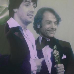 Sylvester Stallone and director John G. Avildsen on Oscar night when John won Best Director for 