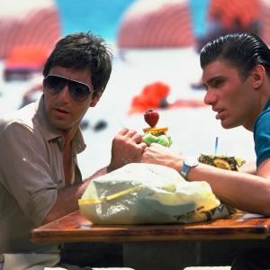 Still of Al Pacino and Steven Bauer in Scarface 1983