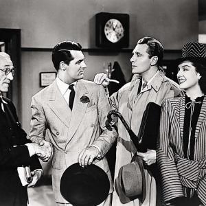 Still of Cary Grant, Ralph Bellamy and Rosalind Russell in His Girl Friday (1940)