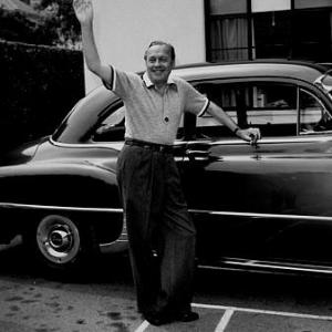 JACK BENNY AND HIS 1951 PONTIAC CHIEFTAIN AT HOME IN BEVERLY HILLS CA 1952