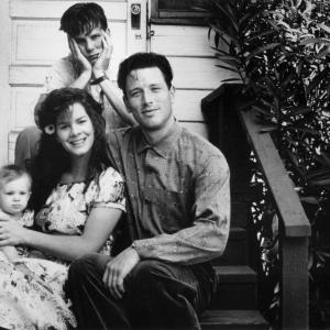Still of Peter Berg, Marcia Gay Harden and Brian Wimmer in Late for Dinner (1991)