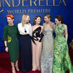 Cate Blanchett, Holliday Grainger, Sandy Powell, Sophie McShera and Lily James at event of Pelene (2015)