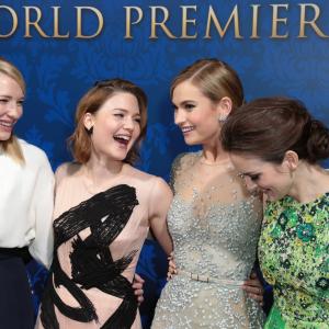 Cate Blanchett, Holliday Grainger, Sophie McShera and Lily James at event of Pelene (2015)