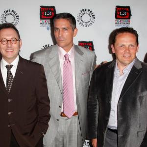 Jim Caviezel, Kevin Chapman, Michael Emerson, Jonathan Nolan and Greg Plageman at event of Person of Interest (2011)