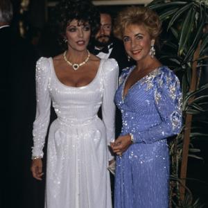Elizabeth Taylor and Joan Collins at the premiere of Comfort and Joy