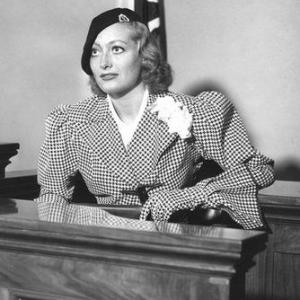 Joan Crawford on witness stand during divorce trial from Douglas Fairbanks Jr.