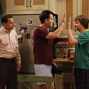 Still of Charlie Sheen Jon Cryer and Angus T Jones in Two and a Half Men 2003