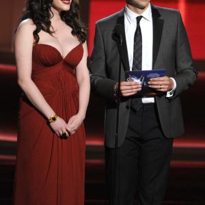 Jon Cryer and Kat Dennings at event of The 64th Primetime Emmy Awards (2012)