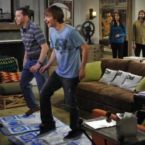 Still of Jon Cryer Ashton Kutcher and Sophie Winkleman in Two and a Half Men 2003