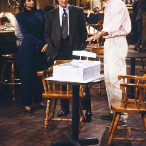 Still of Kirstie Alley Ted Danson and Roger Rees in Cheers 1982