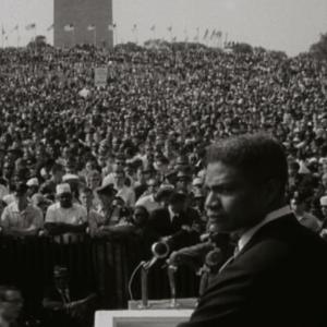 Ossie Davis emcees the entertainment at the March on Washington for Jobs and Freedom