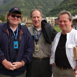 Terry Gilliam, Werner Herzog and Michael Moore at event of Bowling for Columbine (2002)