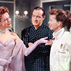 Still of Katharine Hepburn Bob Hope and Noelle Middleton in The Iron Petticoat 1956