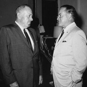 Bob Hope visiting with John Steinbeck during his U.S.O. Christmas tour in Southeast Asia