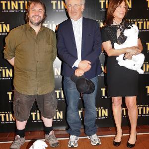 Steven Spielberg, Peter Jackson and Kathleen Kennedy at event of Tintino nuotykiai. Vienaragio paslaptis (2011)
