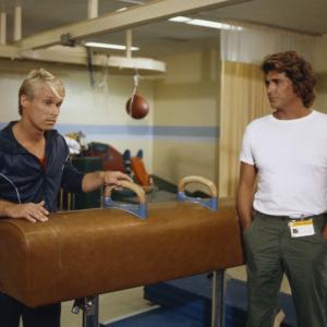 Still of Michael Landon and Bart Conner in Highway to Heaven 1984