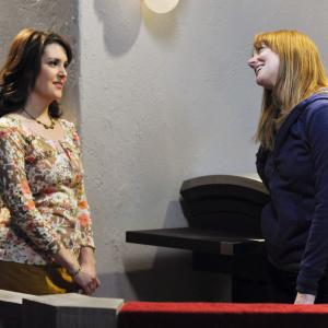 Still of Melanie Lynskey and Judy Greer in Two and a Half Men 2003