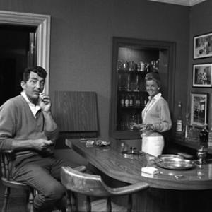 Dean Martin at his Brentwood, California home with his wife Jeanne