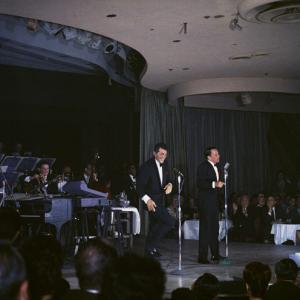 Frank Sinatra, Dean Martin and Sammy Davis Jr. performing circa 1960